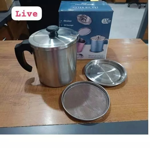 Stainless steel kitchen oil filter with lid