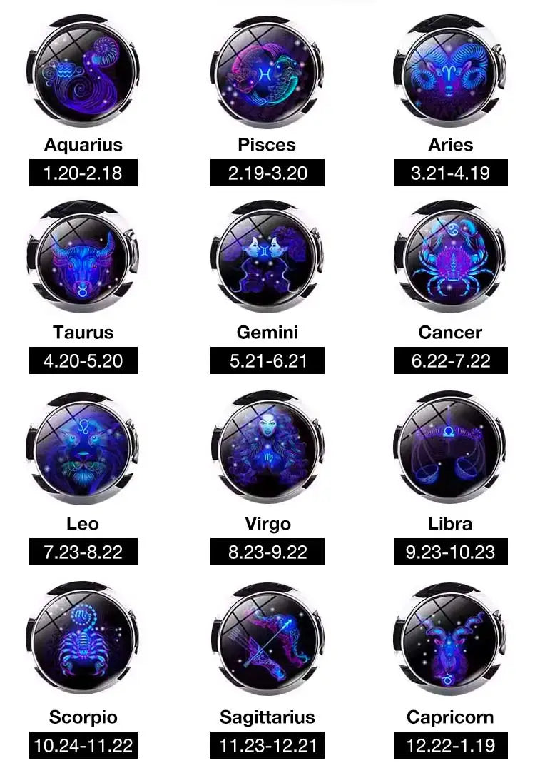 Zodiac constellation black leather bracelet