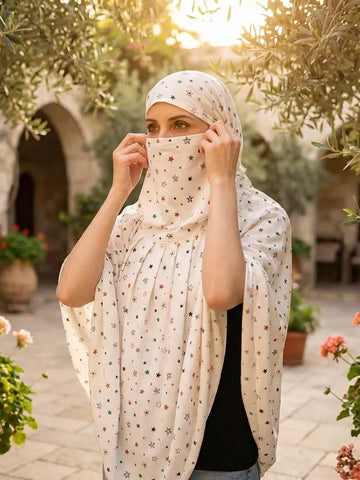 Cotton Printed Long Scarf Mask – White