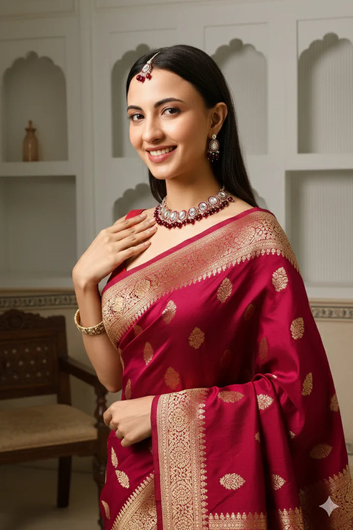 Majestic maroon meenakari kundan set – 3 pcs