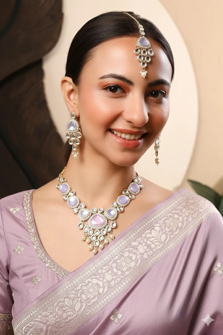 Pastel lavender kundan & pearl set