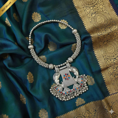 Oxidised Elephant Pendant Choker Necklace