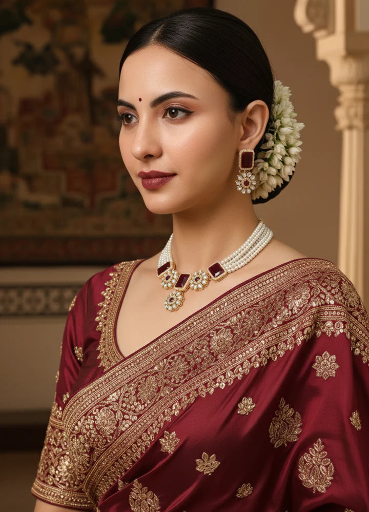 Red stone kundan choker necklace set