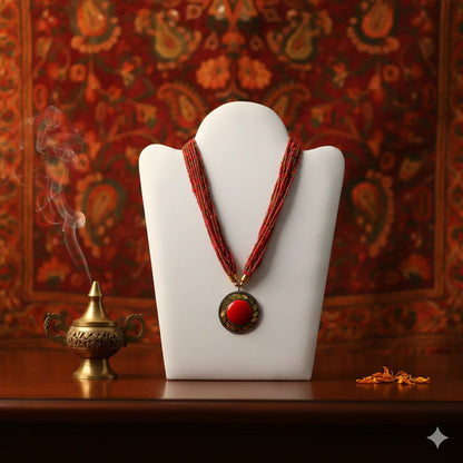 Red & Gold Oxidised Beaded Necklace