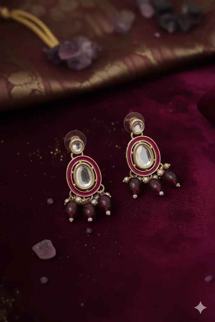 Majestic maroon meenakari kundan set – 3 pcs