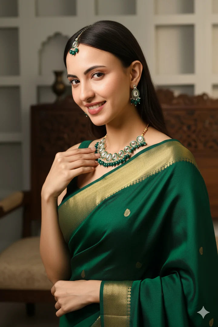 Green meenakari & kundan necklace set