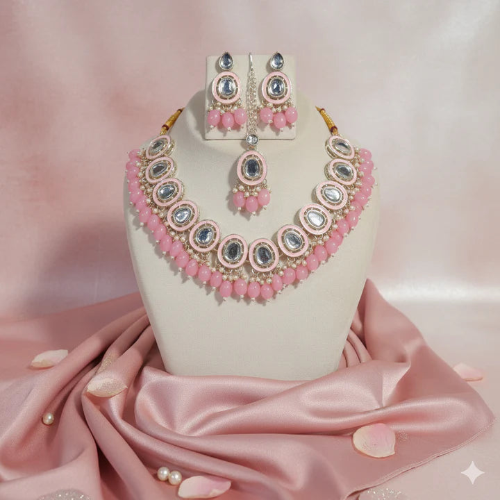 Pink Meenakari Kundan Jewelry Set