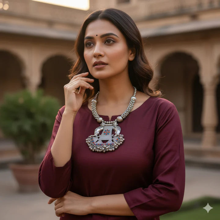 Oxidised Elephant Pendant Choker Necklace