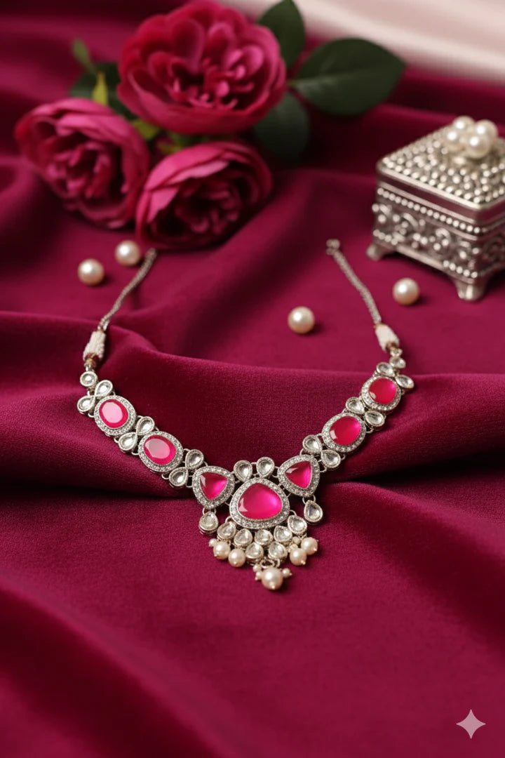 Pink Kundan & Pearl Necklace Set