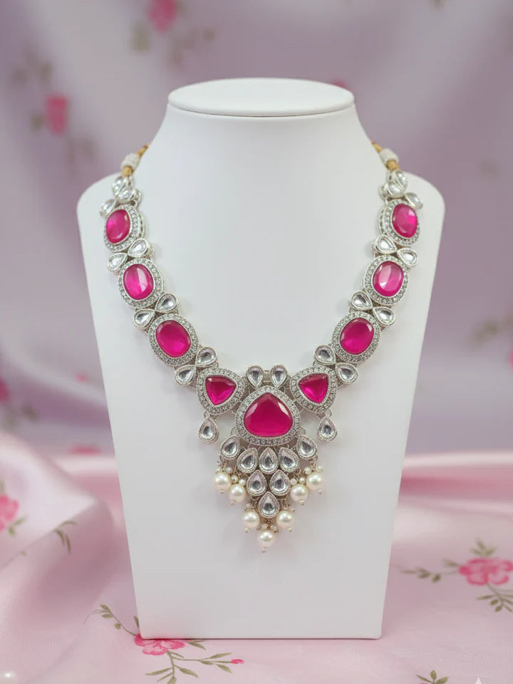 Pink Kundan & Pearl Necklace Set