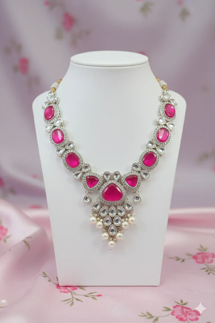 Pink Kundan & Pearl Necklace Set