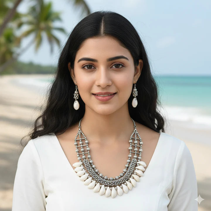 Oxidised Seashell Necklace Set