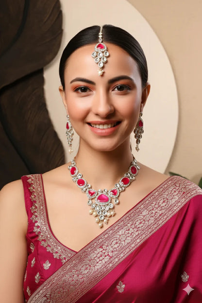 Pink Kundan & Pearl Necklace Set