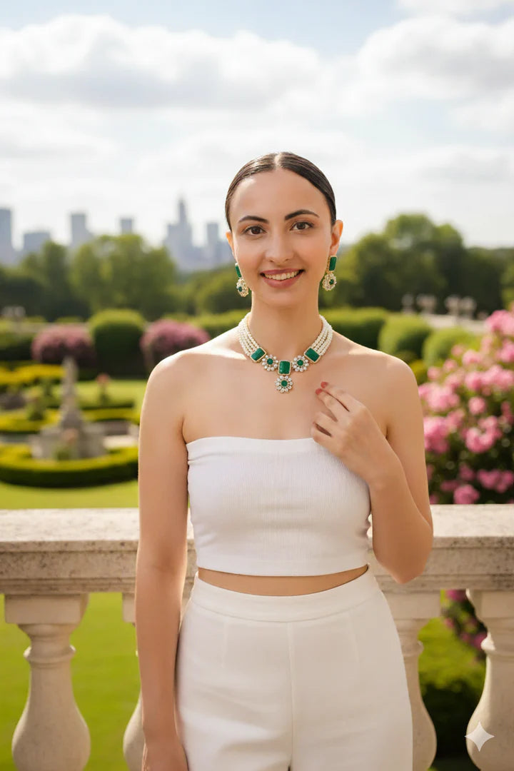 Green Stone Kundan Necklace Set