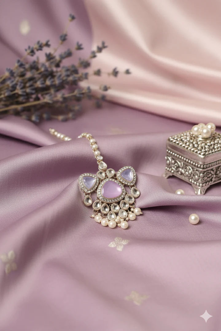 Pastel lavender kundan & pearl set