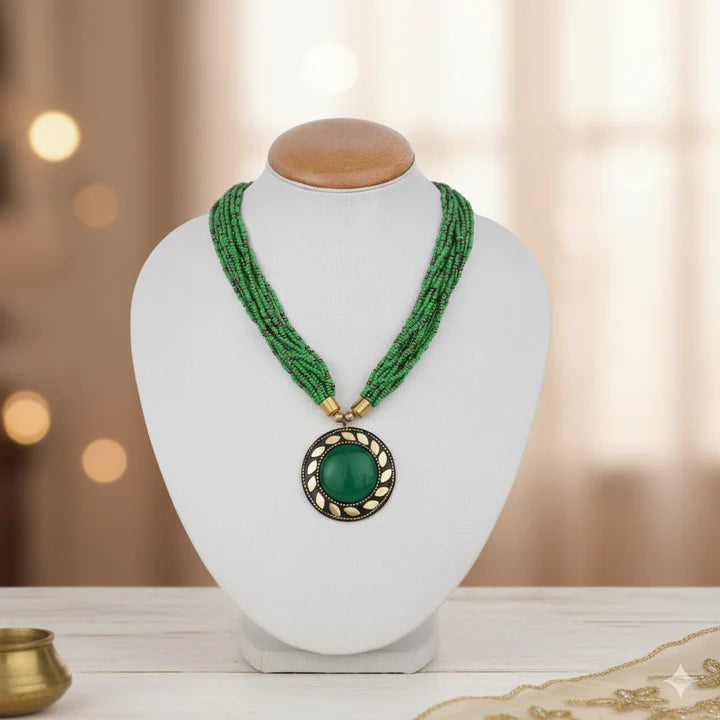 Oxidised green beaded necklace