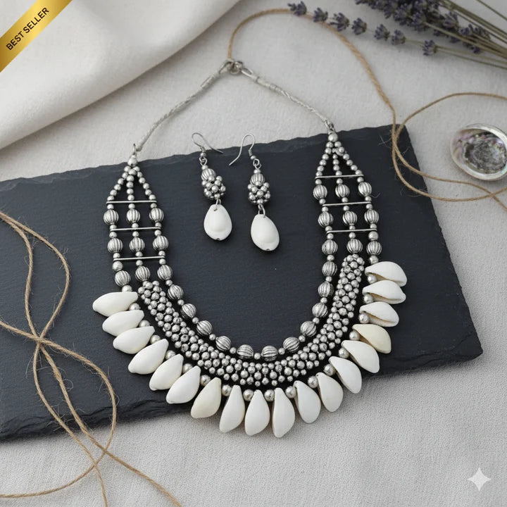 Oxidised Seashell Necklace Set