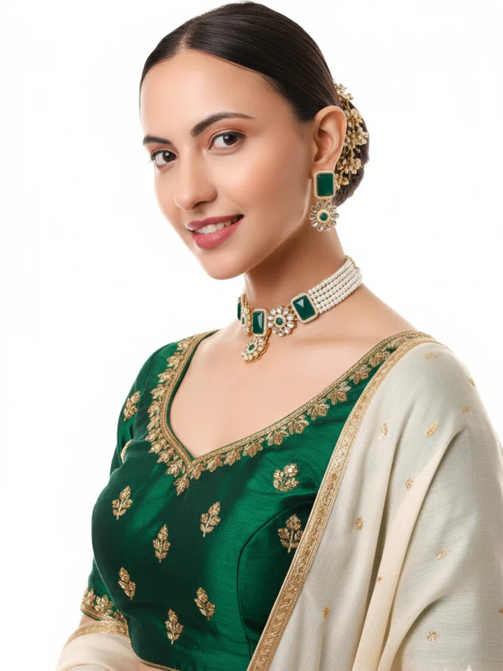 Green Stone Kundan Necklace Set