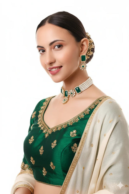 Green Stone Kundan Necklace Set
