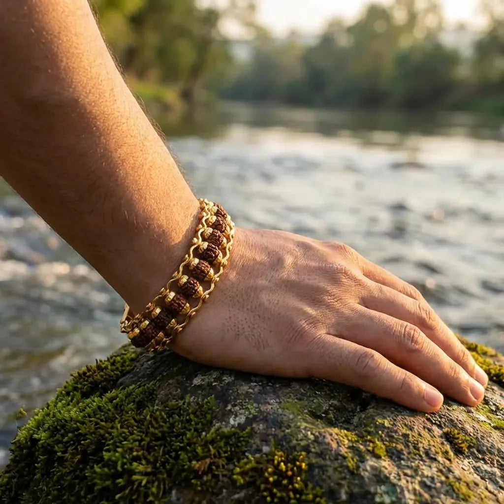Gold Plated Rudraksha Bracelet for Men