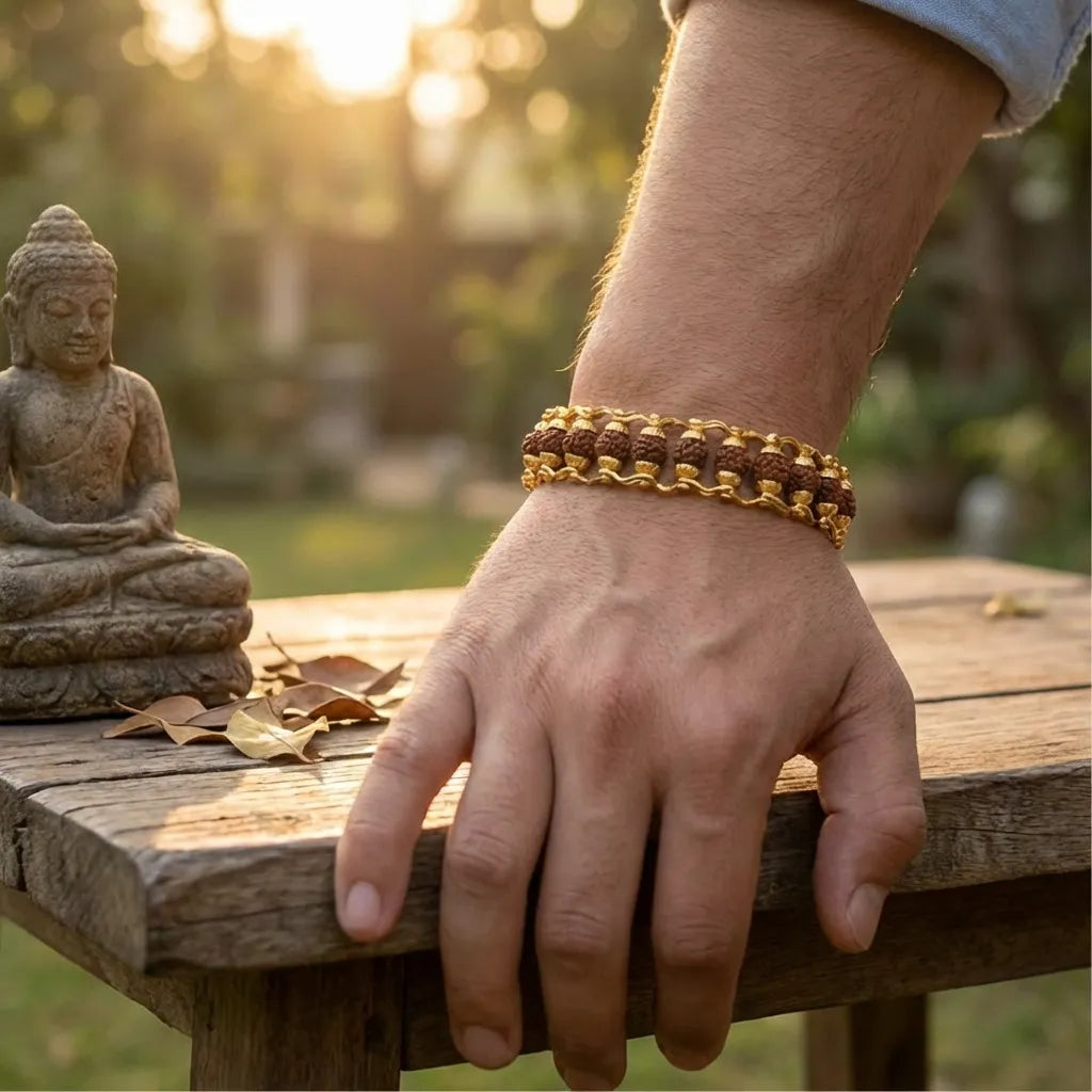 Gold Plated Rudraksha Bracelet for Men