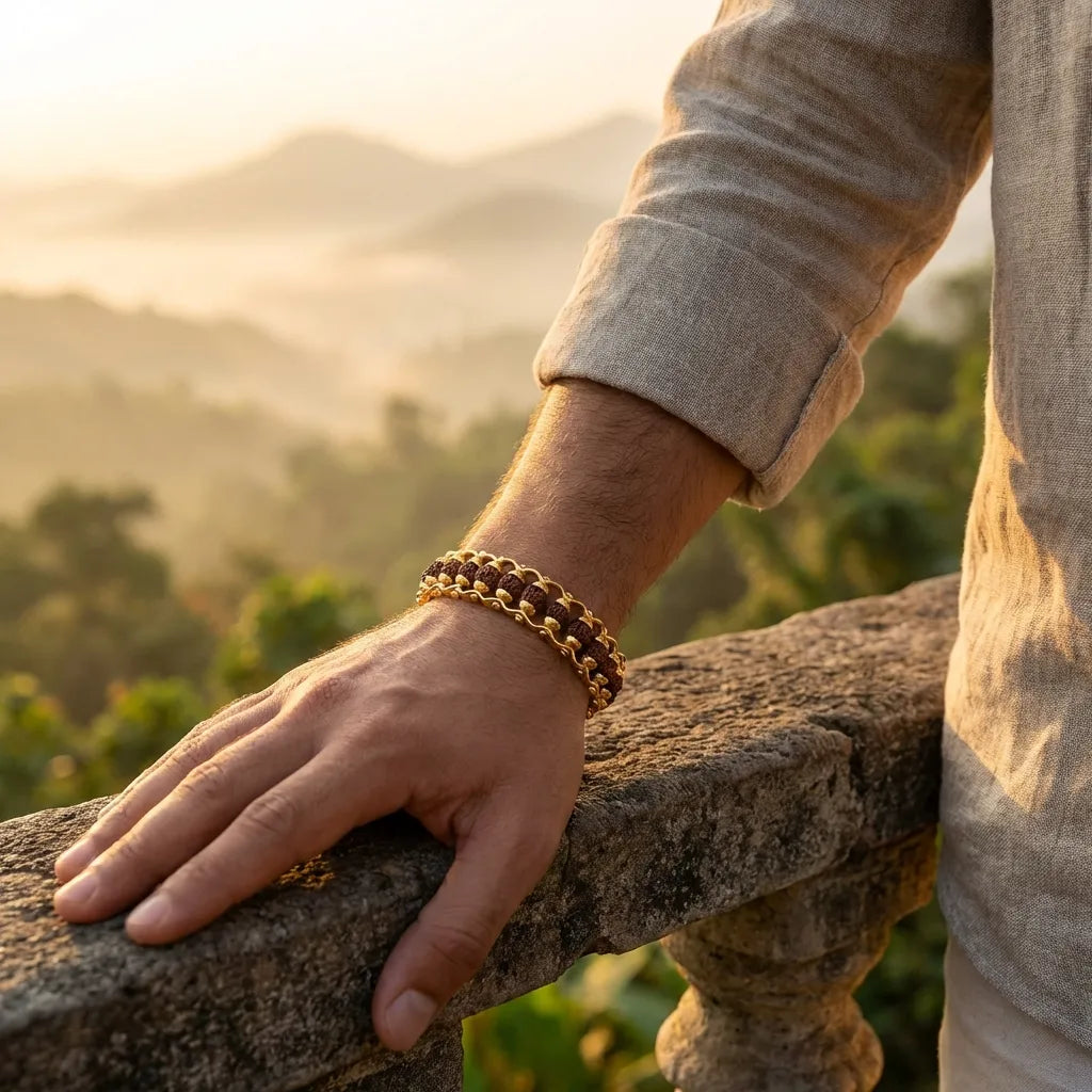Gold Plated Rudraksha Bracelet for Men