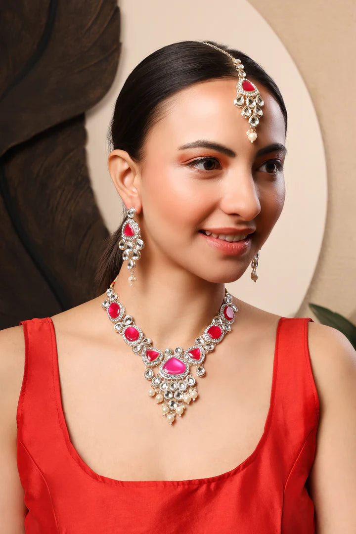Pink Kundan & Pearl Necklace Set