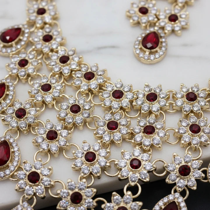 Ruby red floral kundan set