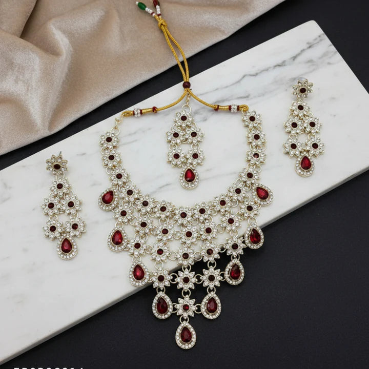 Ruby red floral kundan set