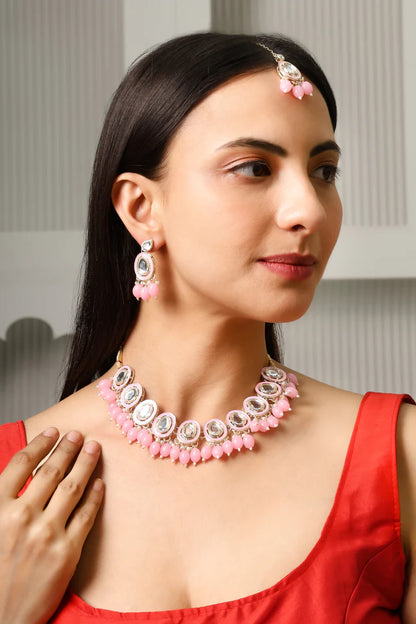 Pink Meenakari Kundan Jewelry Set