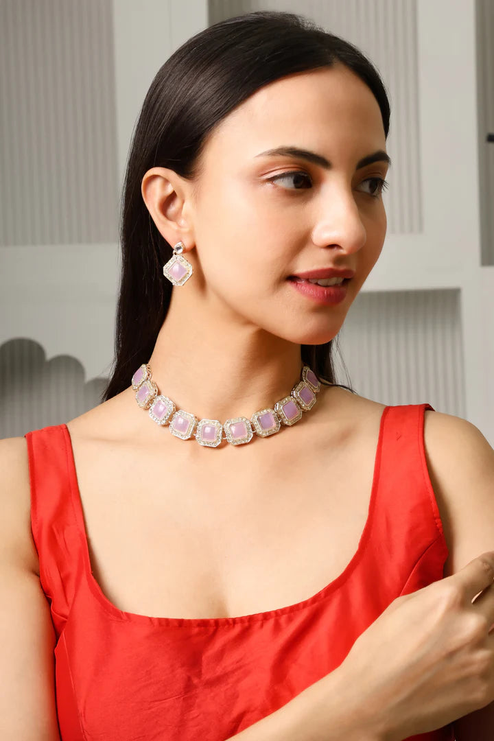 Lilac stone necklace set