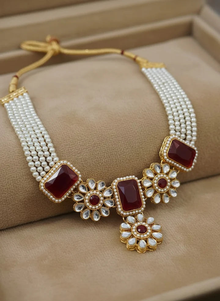 Red stone kundan choker necklace set