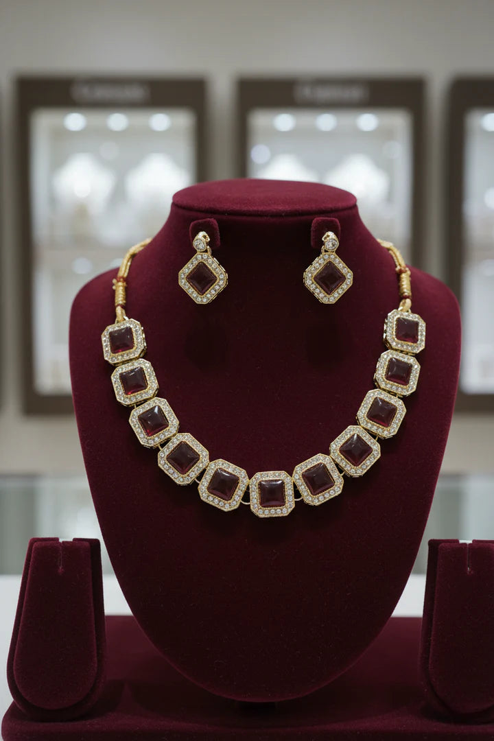 Maroon kundan choker set