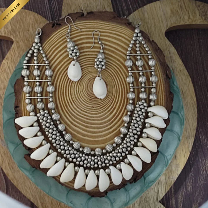 Oxidised Seashell Necklace Set