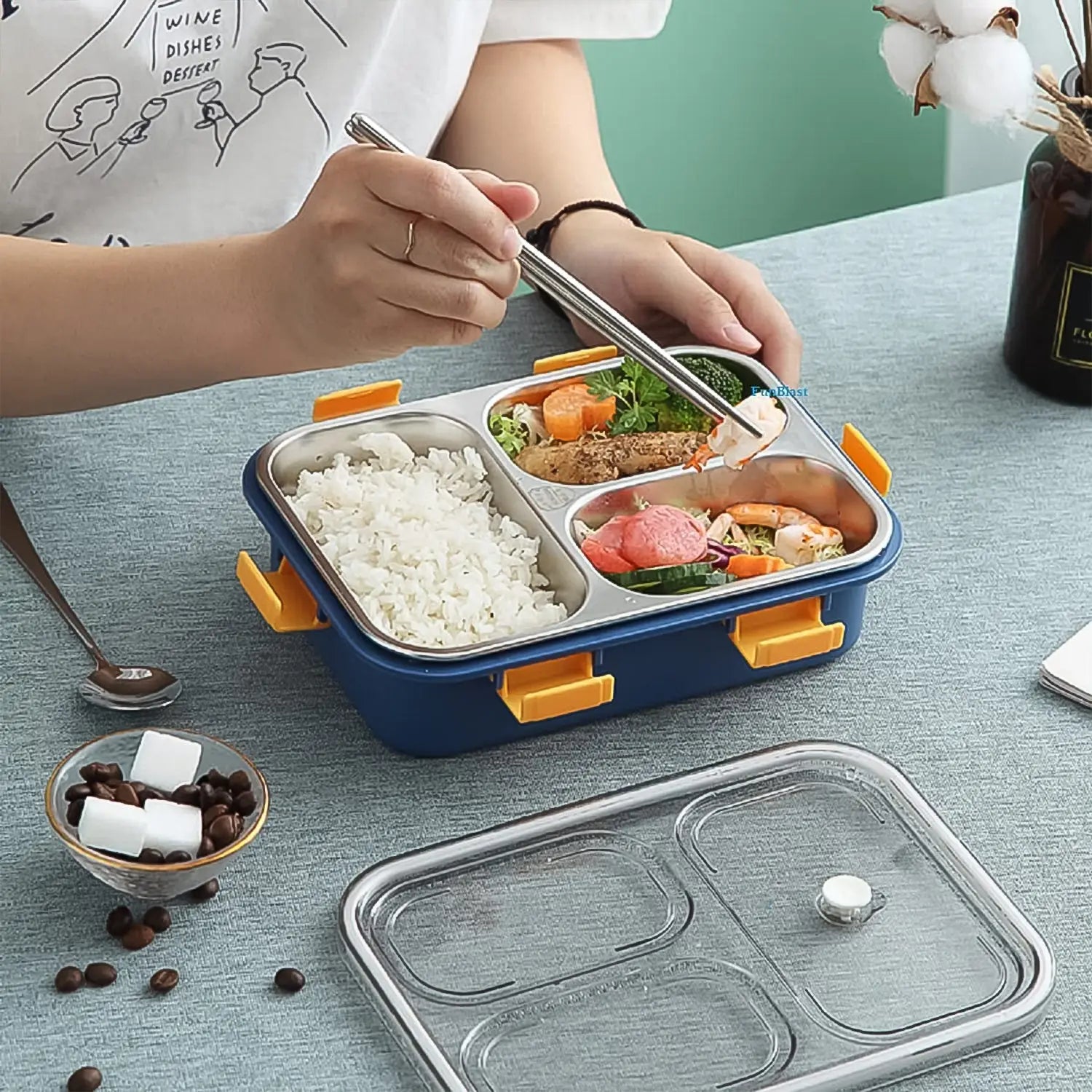 3-compartment stainless steel lunch box