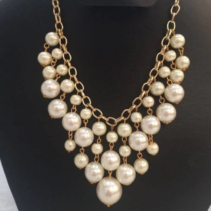Cascading pearl & gold necklace set