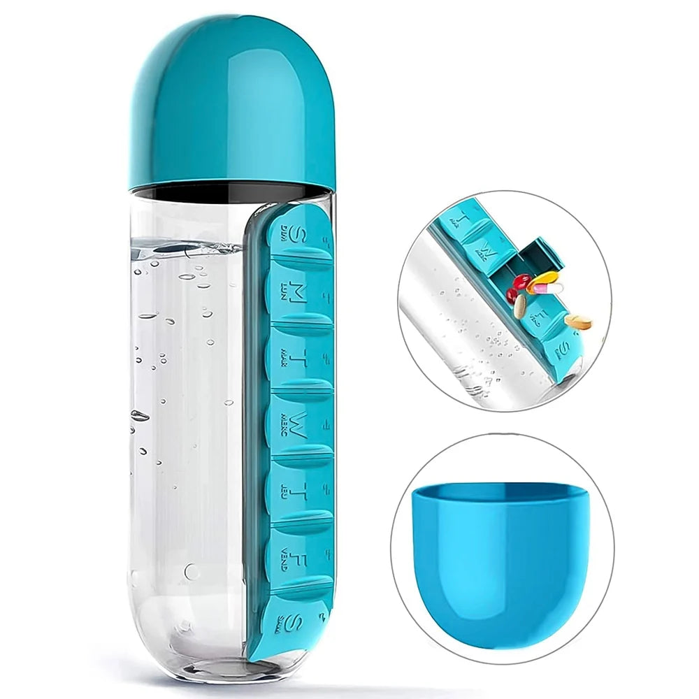 Pill organizer water bottle