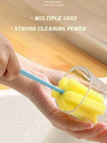 7443 Sponge Cup Washing Brush Washing Cup Milk Bottle Cleaning Brush Kitchen Brush Water Cup Tea Cup Brush Sponge Head Household Kitchen Cleaning Tool (20cm)