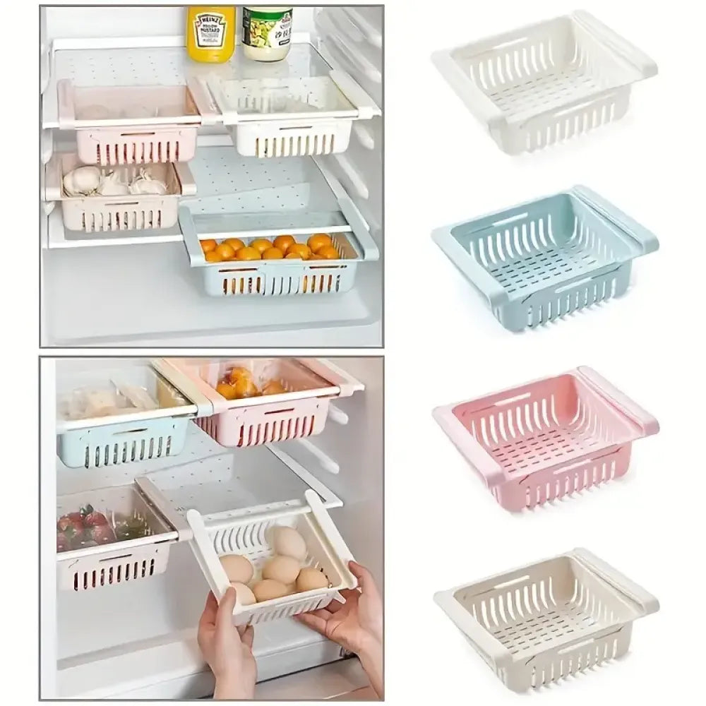 Adjustable fridge storage baskets