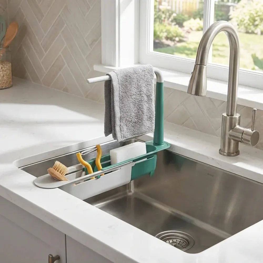 Adjustable sink storage rack