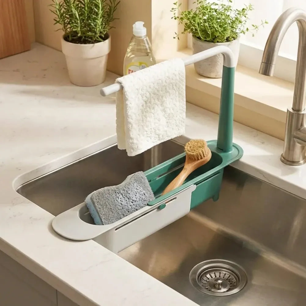 Adjustable sink storage rack