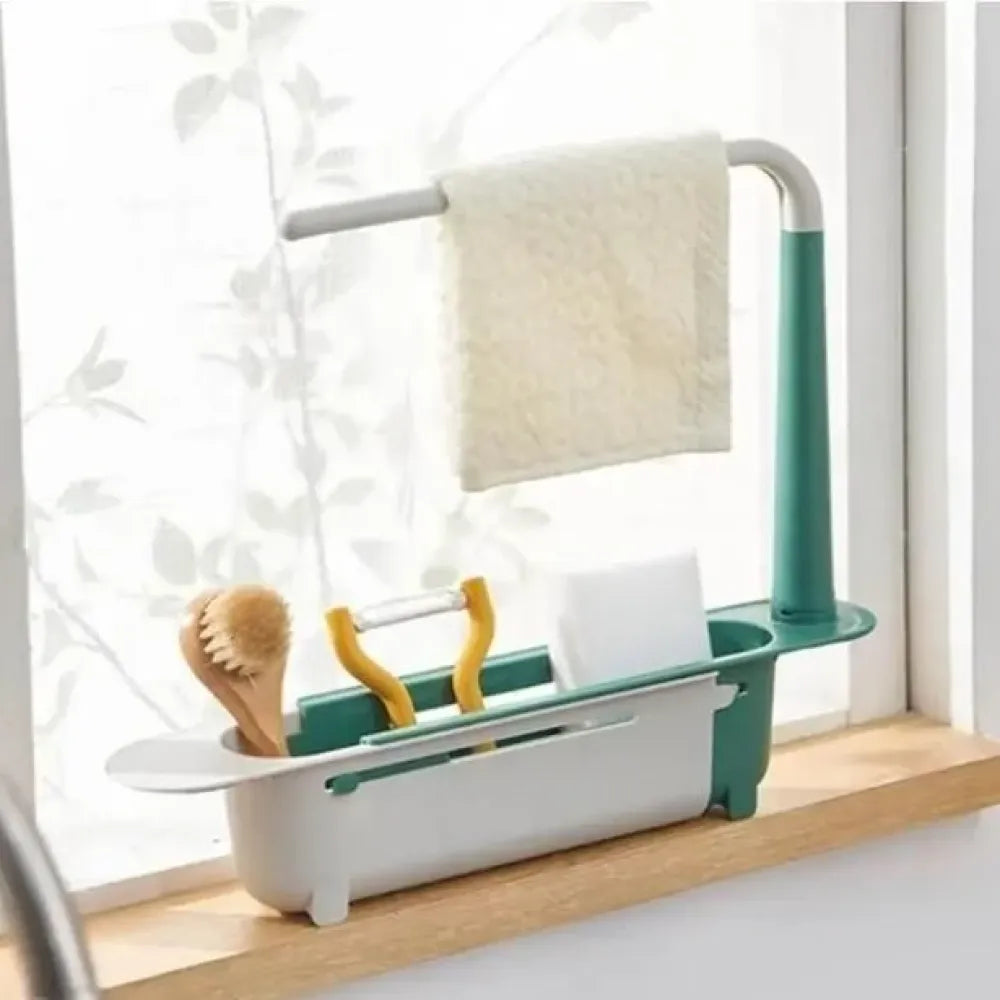 Adjustable sink storage rack