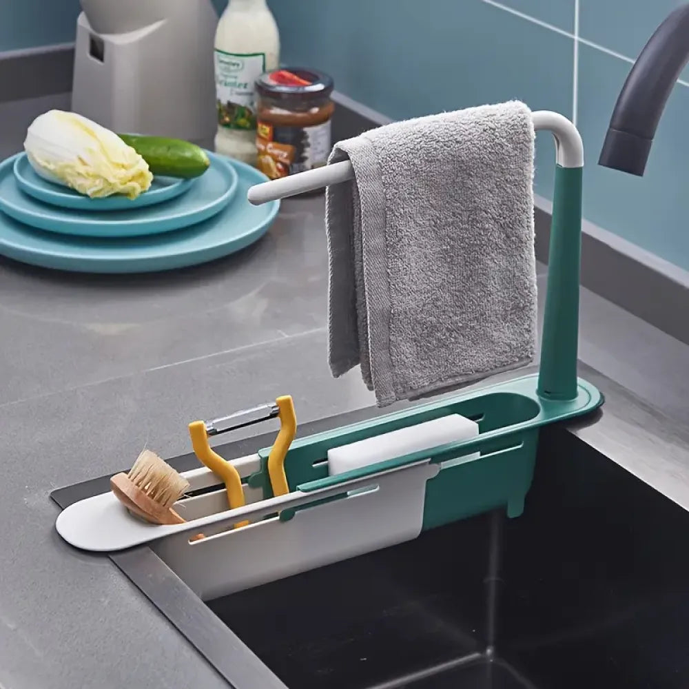 Adjustable sink storage rack