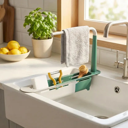 Adjustable sink storage rack