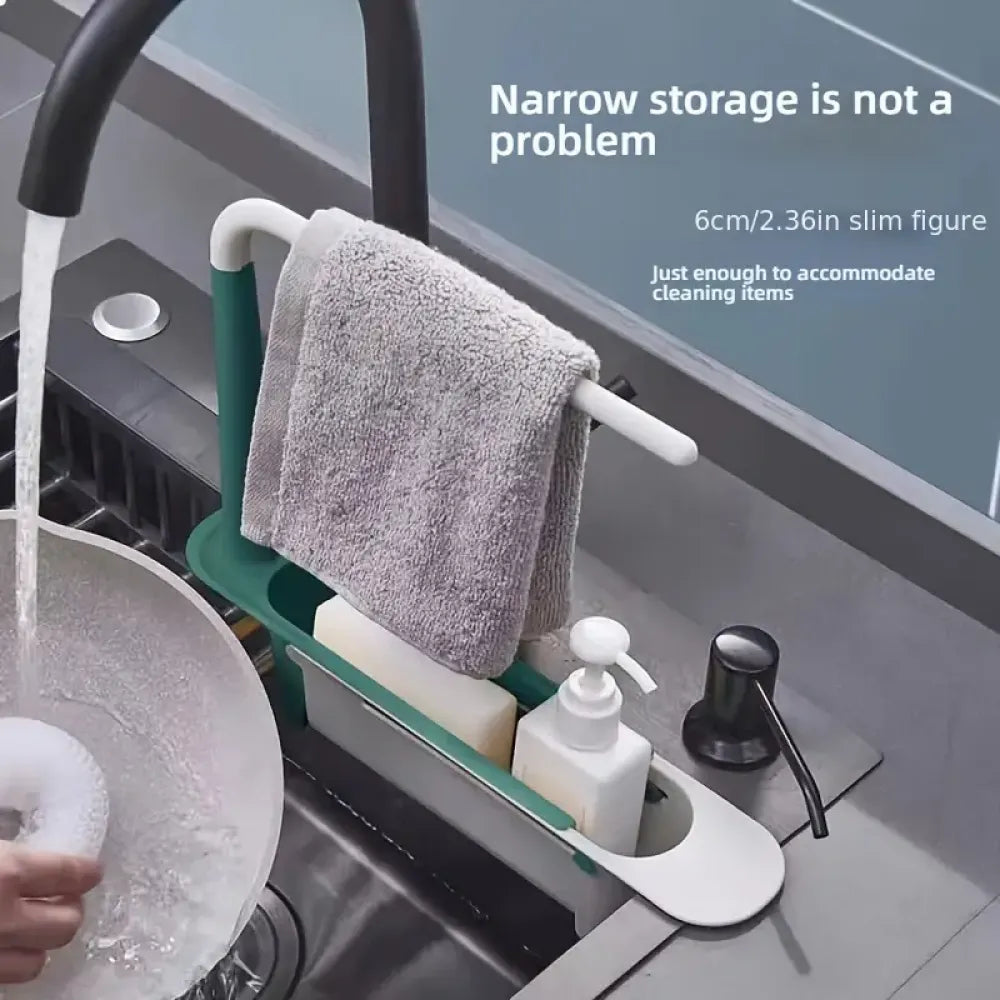 Adjustable sink storage rack