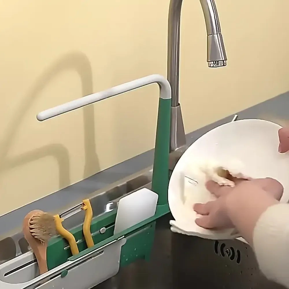 Adjustable sink storage rack