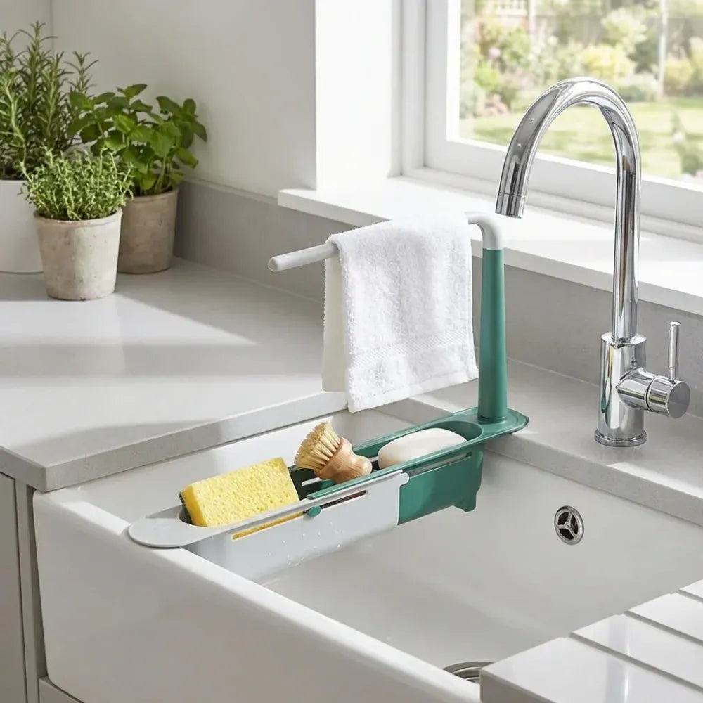 Adjustable sink storage rack