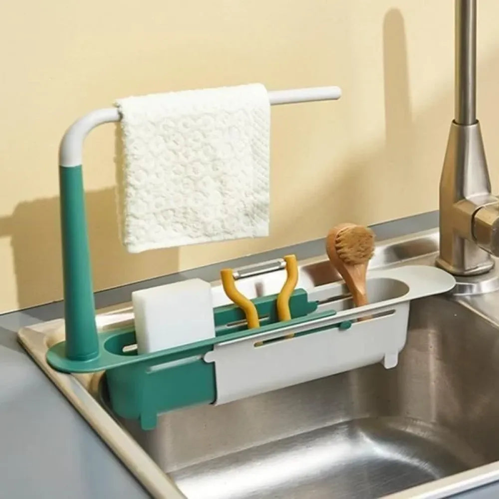 Adjustable sink storage rack