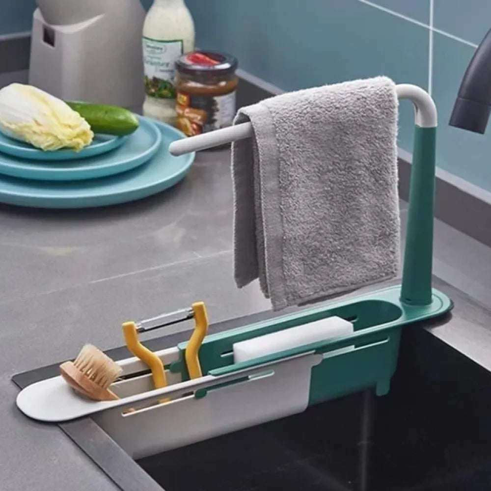 Adjustable sink storage rack