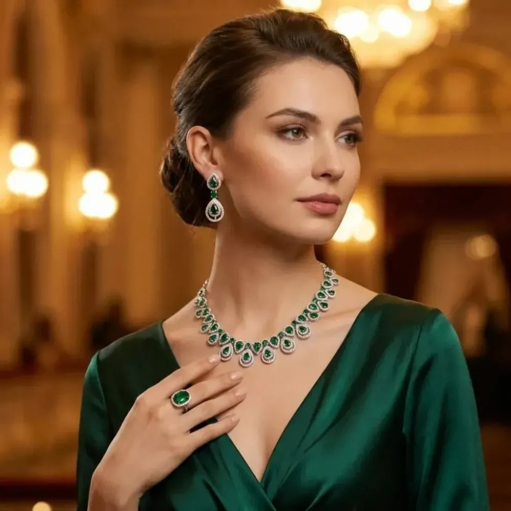 American diamond green necklace set - jeweller set